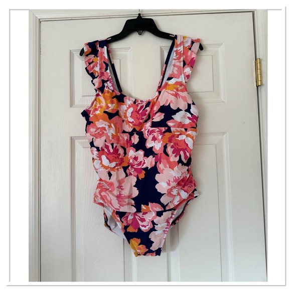 Women’s Full Coverage Floral Print Ruffle Sleeve One Piece Swimsuit Kona Sol - Picture 2 of 4